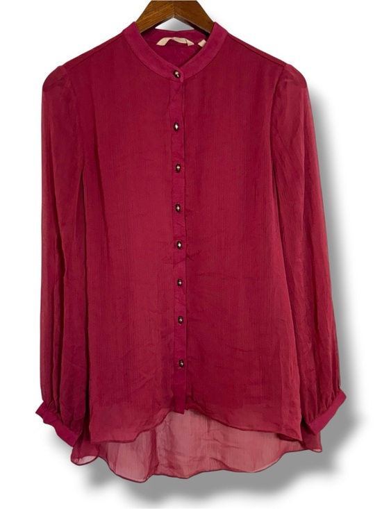 Soft Surroundings Tops - Soft Surroundings Wine-Red Mandarin Collar Button-Down Blouse